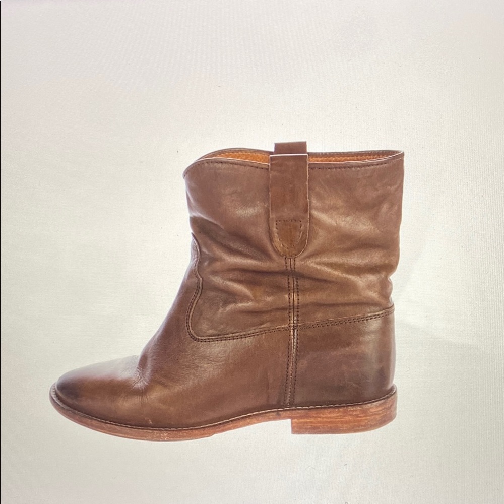 Isabel Marant stacked hidden wedge heel Brown Leather Ankle Boots US38 FR39